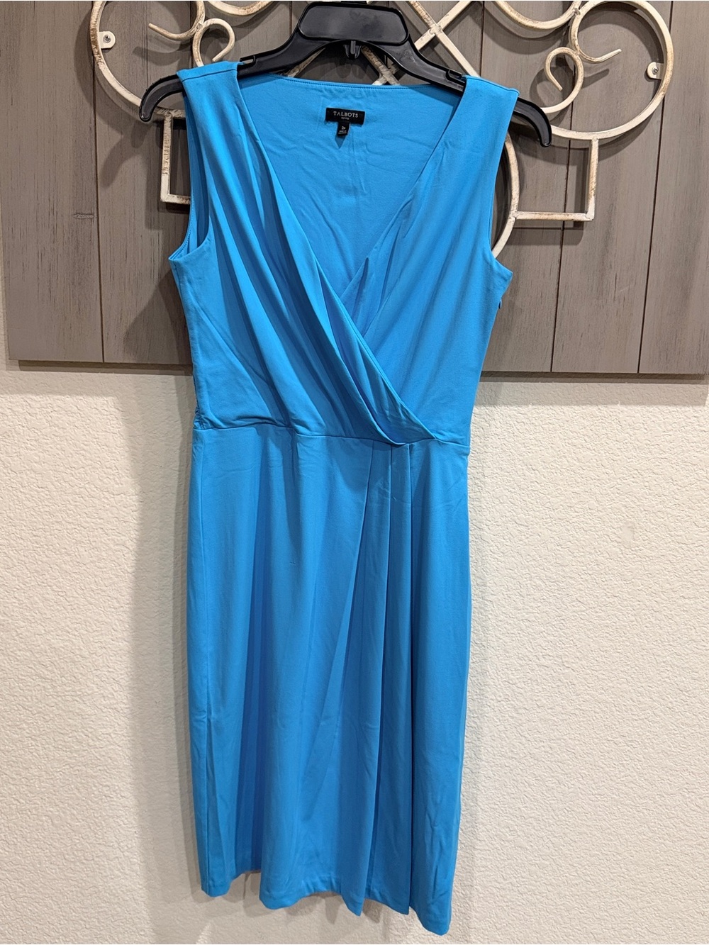 Talbots Bright Blue Sleeveless V-Neck Faux-Wrap Dress